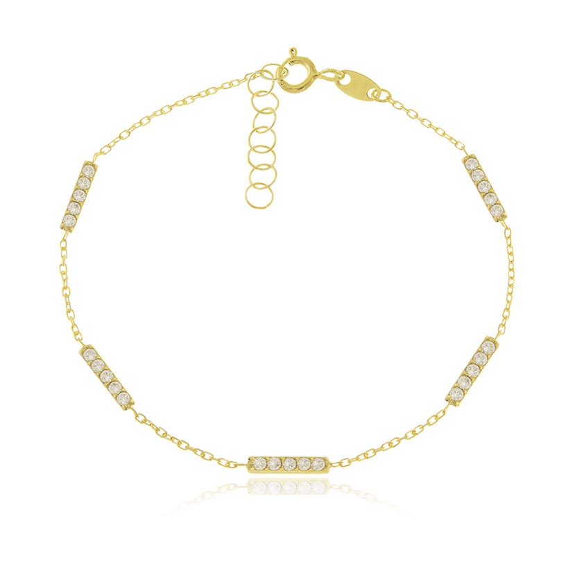 14K - PULSERA 5 BARRETAS 2x9mm CON 25 CIRCONITAS DE 1.5mm