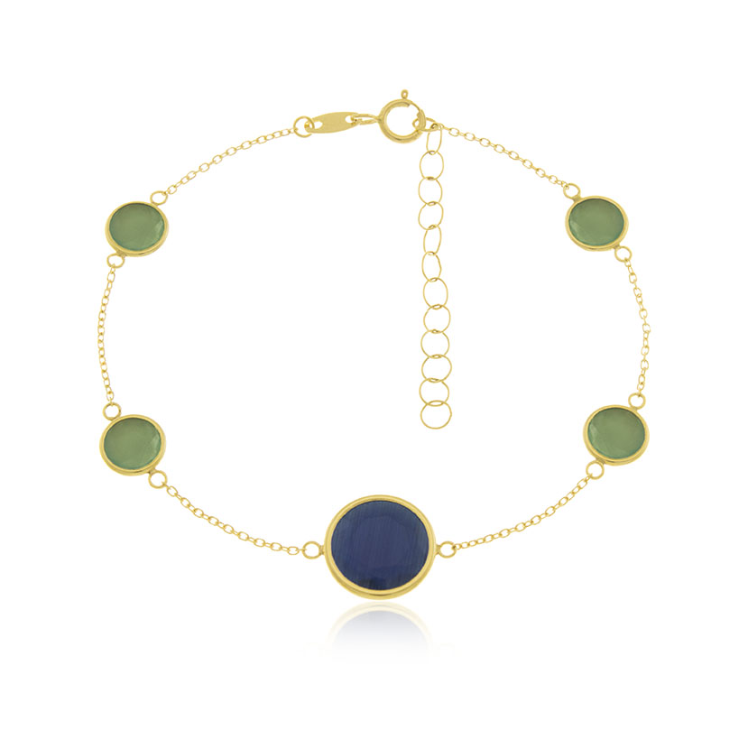 18K - PULSERA CON 5 PIEDRAS PLANAS BOCELADAS (1x10+4x6mm)